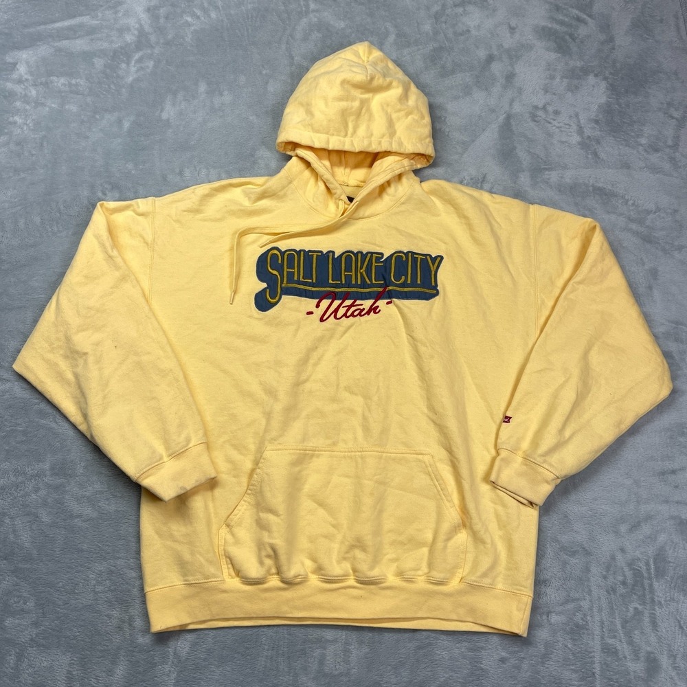 Vacationland Hoodie Mens XL Yellow Salt Lake‎ City Utah Long Sleeve Pullover